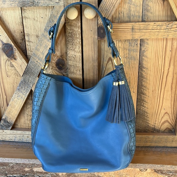 BRAHMIN EVA Sedona Slate Smooth Croc Leather Shoulder Bag, Purse blue - Picture 2 of 12